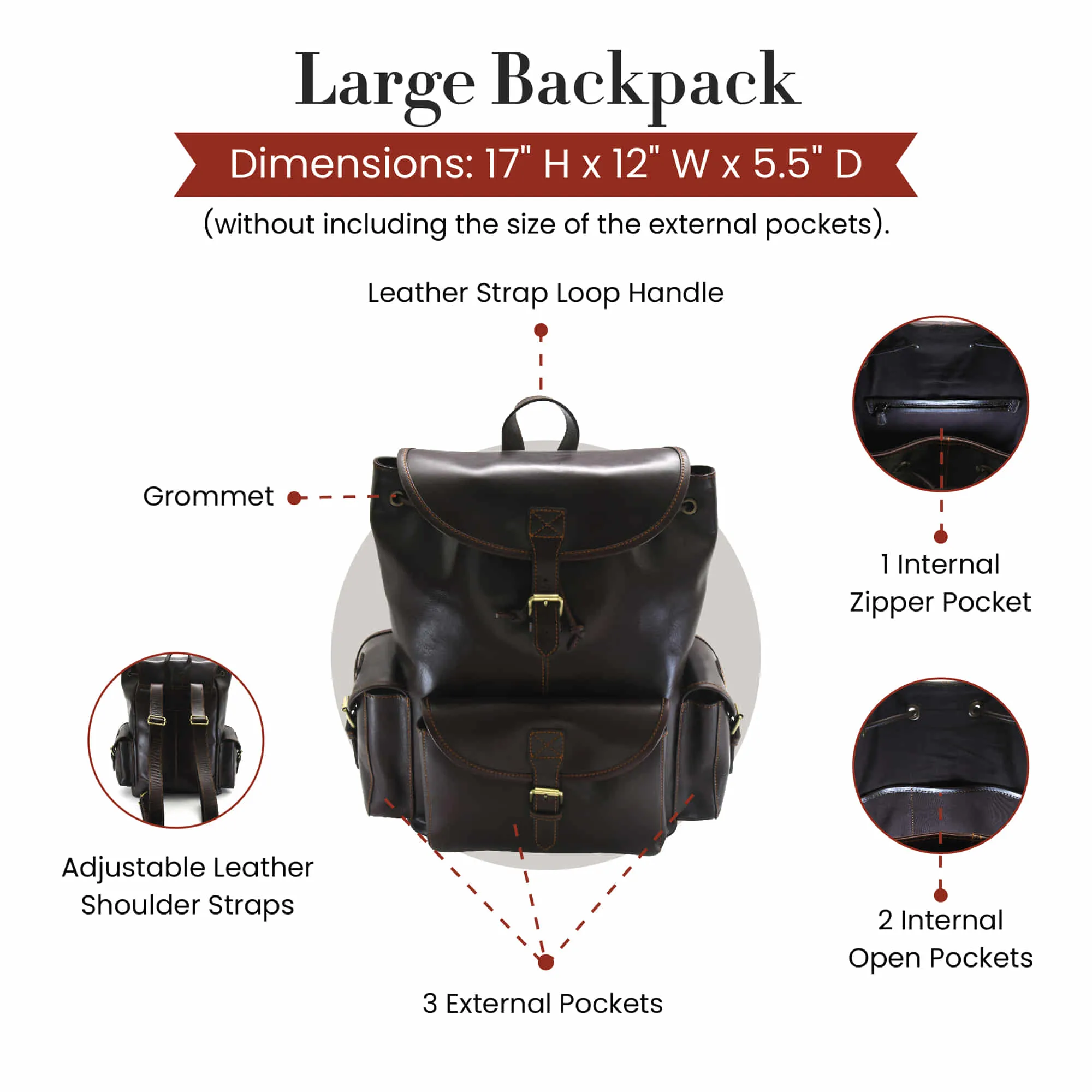 392150 Large Backpack in Full Grain Dark Brown Leather | Style n Craft