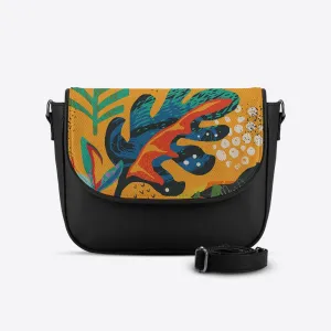Black Messenger Crossbody Yellow Leafs
