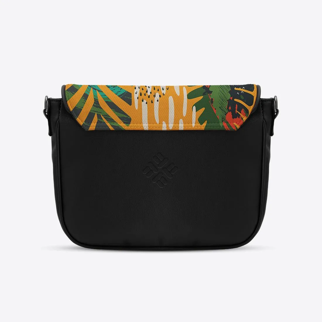Black Messenger Crossbody Yellow Leafs