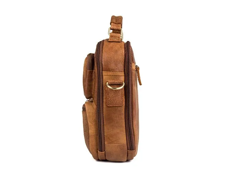 Brown Casual Leather 10 inches Vertical Side Bags Messenger Bag Courier Bag for Men