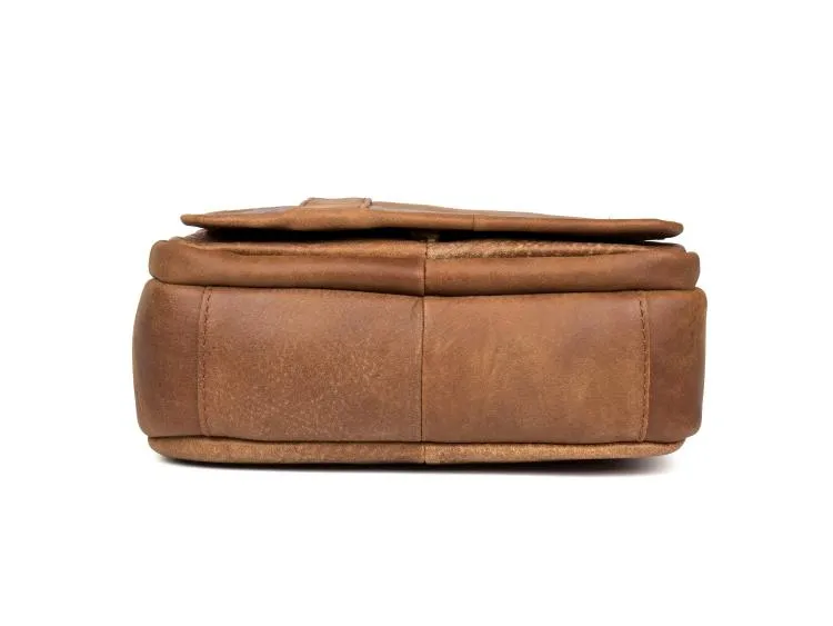 Casual Brown  Leather 10 inches Small Vertical Messenger Bag Crossbody Side Bag for Men