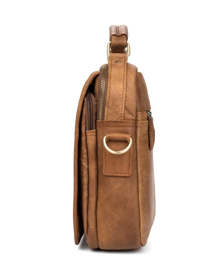 Casual Brown  Leather 10 inches Small Vertical Messenger Bag Crossbody Side Bag for Men
