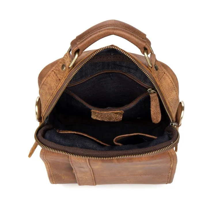 Casual Brown  Leather 10 inches Small Vertical Messenger Bag Crossbody Side Bag for Men