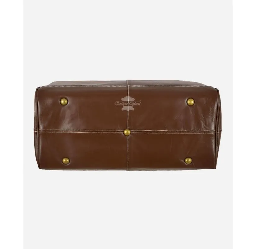 Chestnut LEATHER HOLDALL BAG WEEKEND BAG DUFFEL TRAVEL GYM BAG