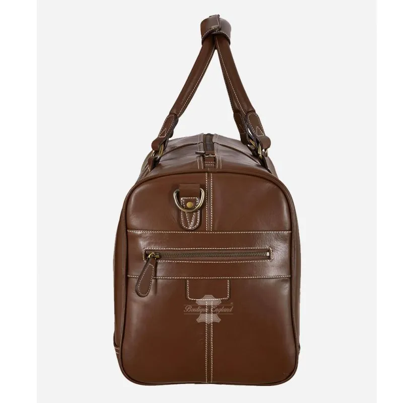 Chestnut LEATHER HOLDALL BAG WEEKEND BAG DUFFEL TRAVEL GYM BAG