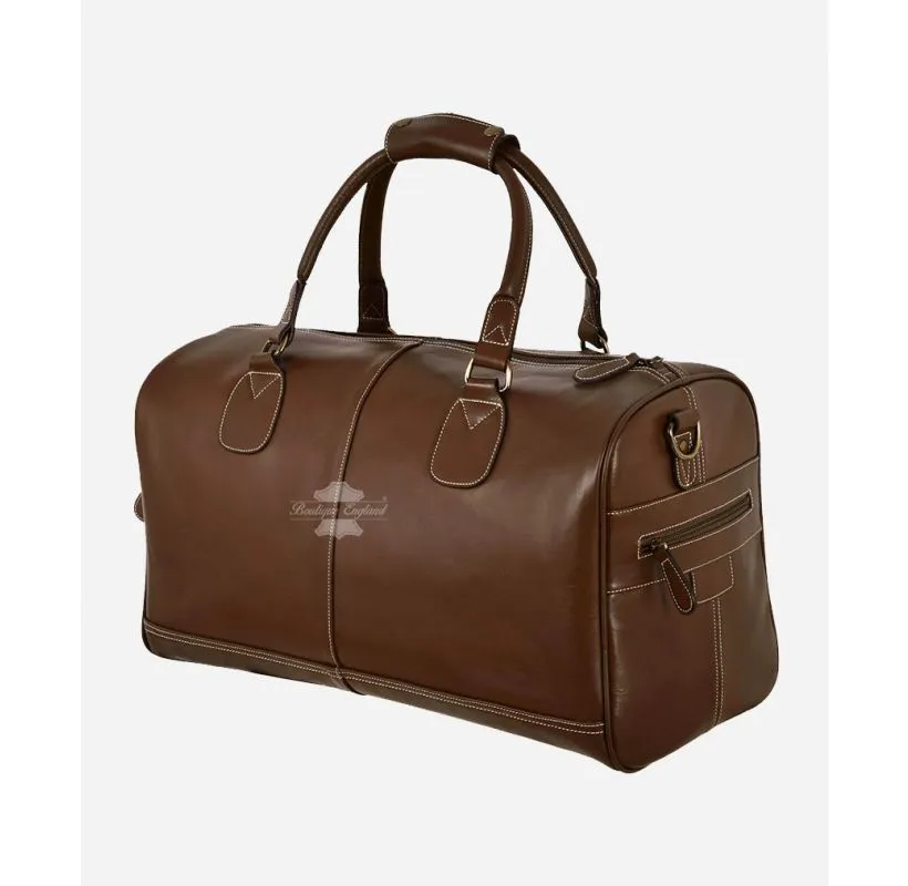Chestnut LEATHER HOLDALL BAG WEEKEND BAG DUFFEL TRAVEL GYM BAG