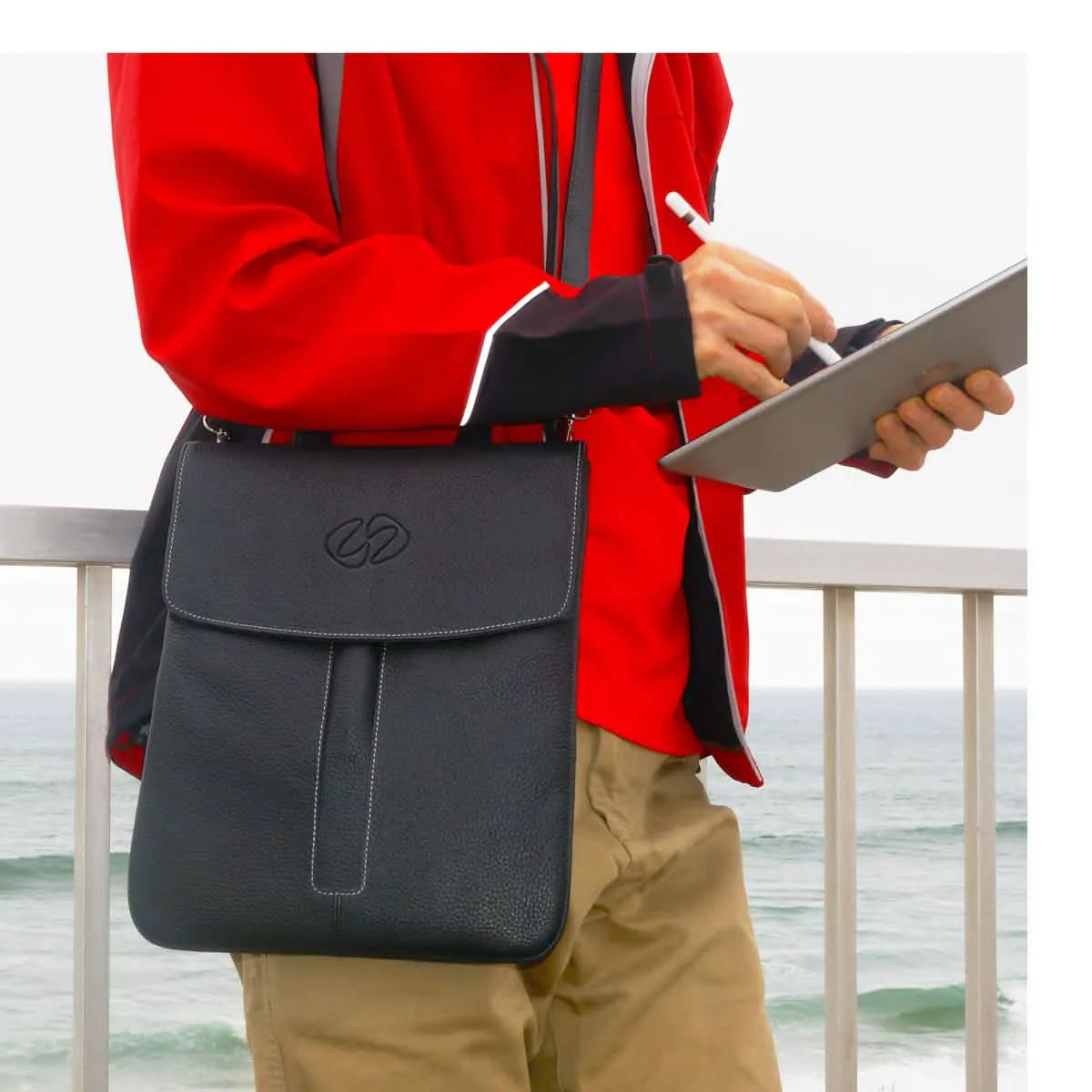 Chic Leather Crossbody Tablet Carrier for Devices Up to 13-Inches
