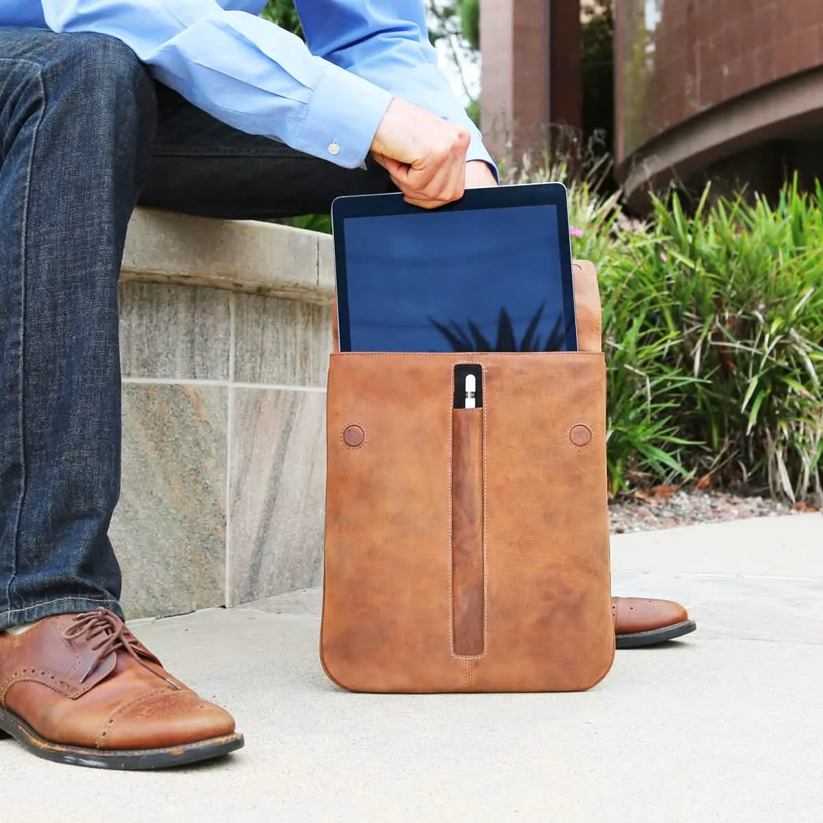 Chic Leather Crossbody Tablet Carrier for Devices Up to 13-Inches
