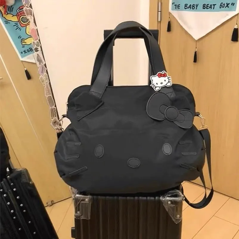 Hellokitty Black Large Travel Tote Bag Waterproof Expandable Duffel Gym Tote Bag