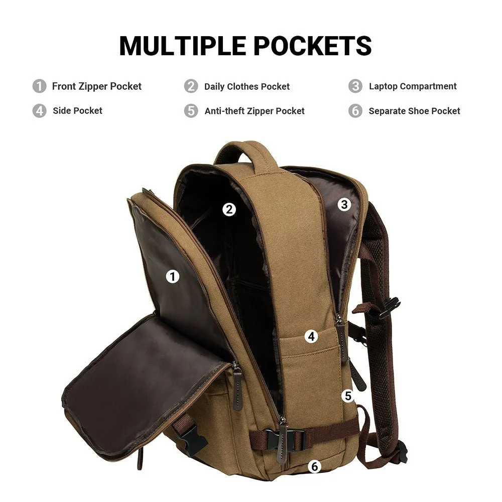 KAUKKO Canvas Travel Backpack, Personal Item Airline Approved, Carry On Backpack