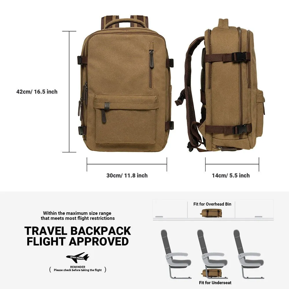 KAUKKO Canvas Travel Backpack, Personal Item Airline Approved, Carry On Backpack