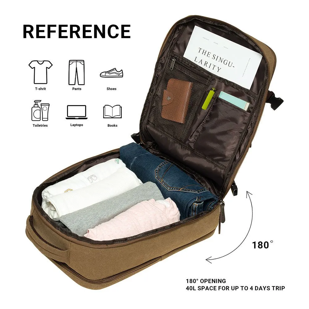 KAUKKO Canvas Travel Backpack, Personal Item Airline Approved, Carry On Backpack