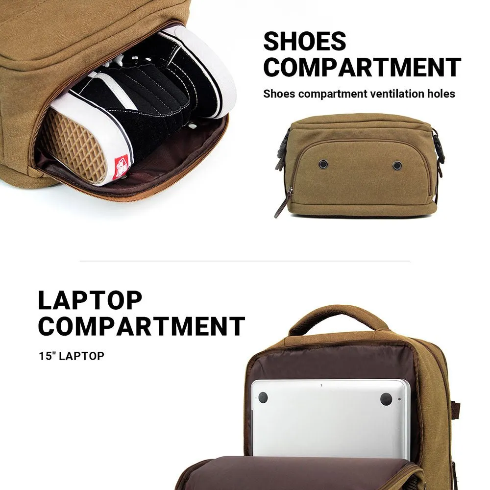 KAUKKO Canvas Travel Backpack, Personal Item Airline Approved, Carry On Backpack