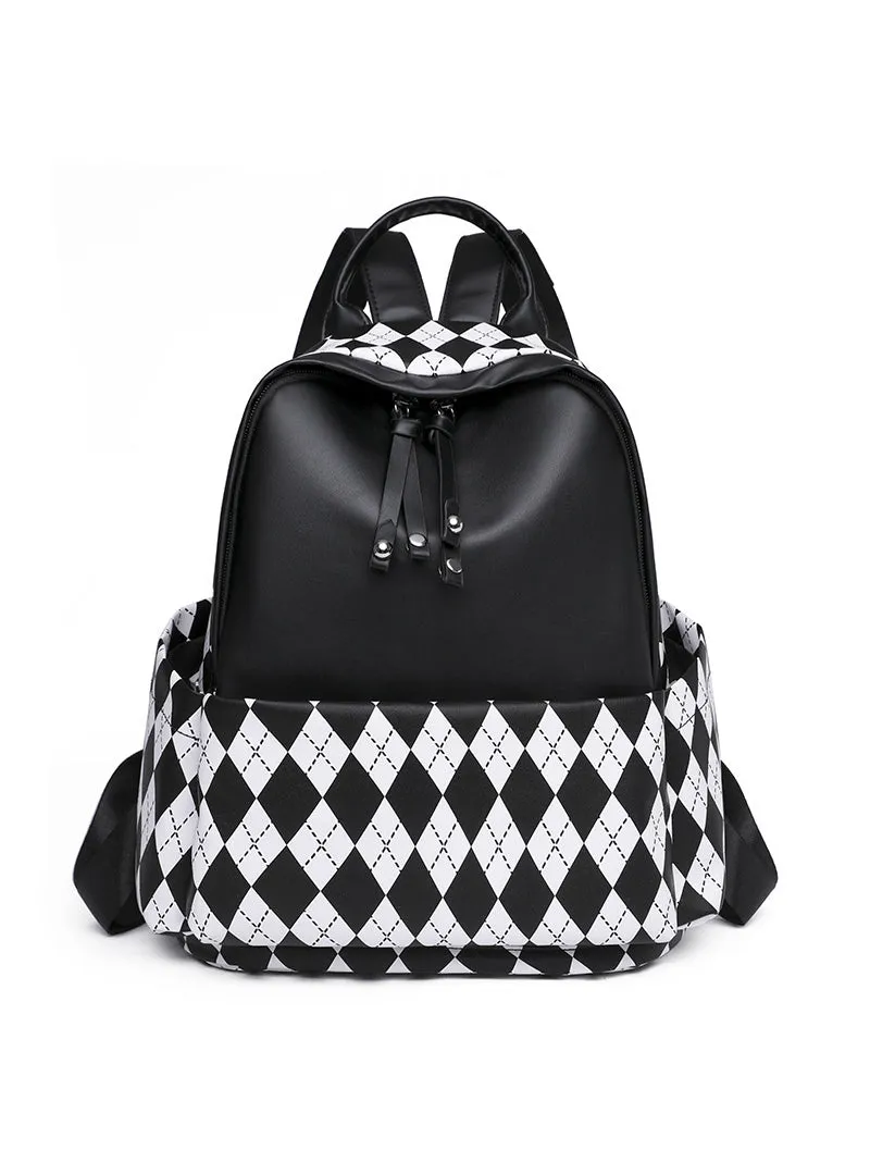 Large-capacity Contrast Rhombus Outdoor Travel Backpack