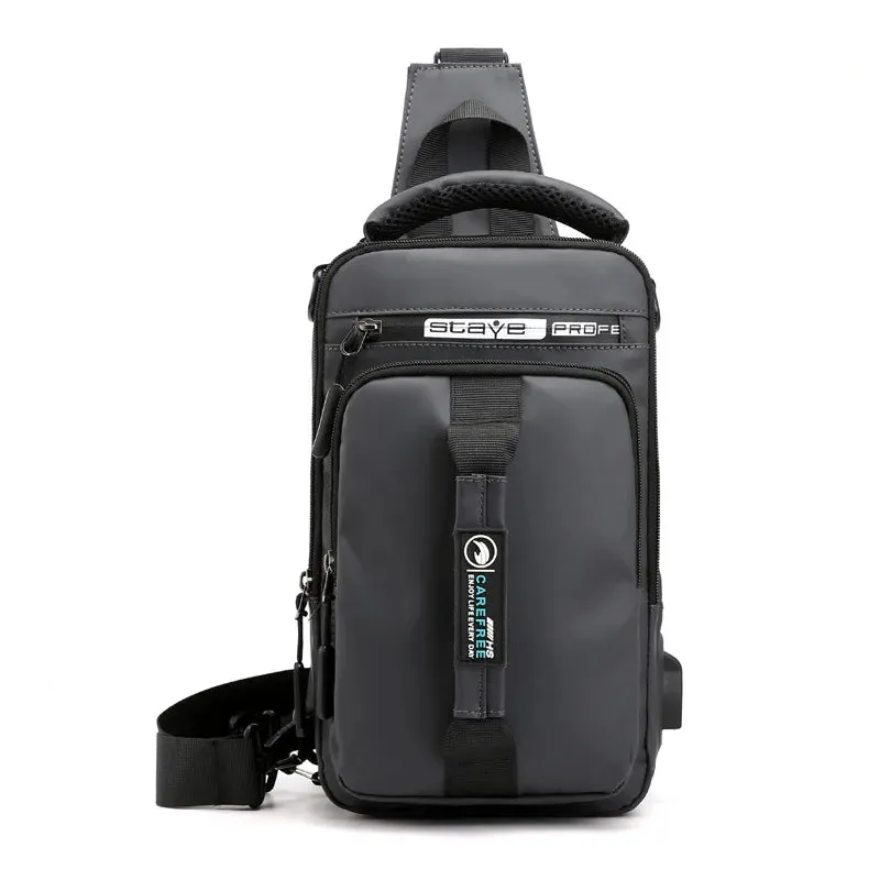 Men's Waterproof Nylon Crossbody Bag with USB Charging Port - Multifunctional Outdoor Travel Daypack and Casual Messenger Chest Bag