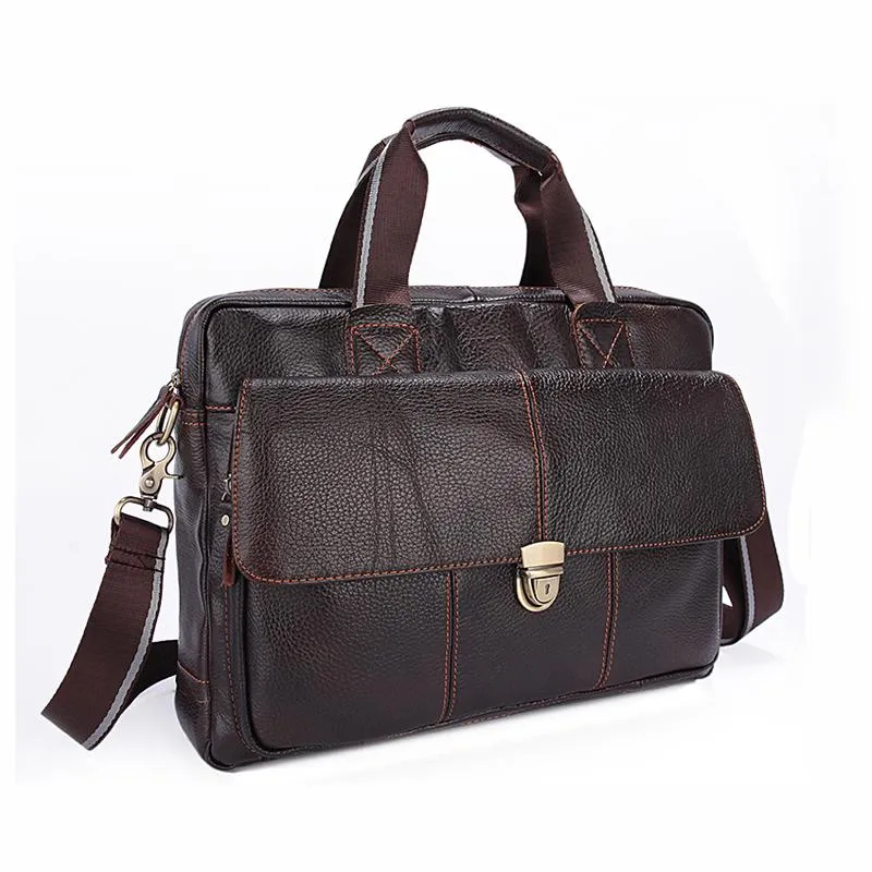 Natural Leather Branded Versatile Business Briefcase Shoulder Bag for Men