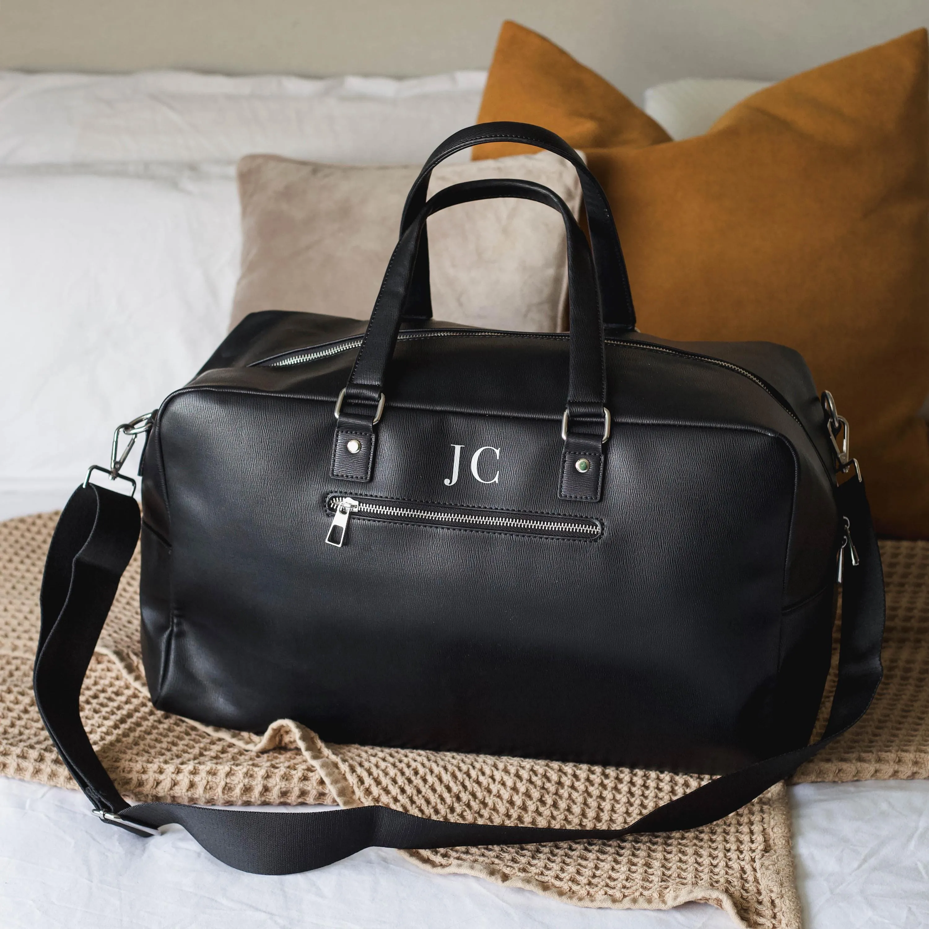 Personalised mens holdall weekend bag, Leather look bag, Faux leather Duffel bag, Best man gifts, Gifts for boyfriend, dad, groomsmen gift