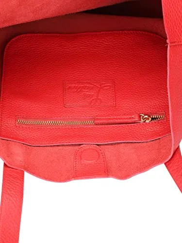Piazza Leather Tote Bag Full Grain Calfskin Shoulder Handbag Heart Red