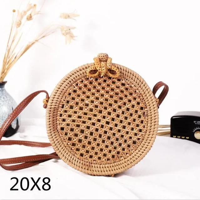Round Rattan Straw Bag Crossbody Canteen Beach Purse Boho Bohemian Handbag Handmade Messenger Bag Natural Brown Beige Black White Colors Over 50 Different Styles!