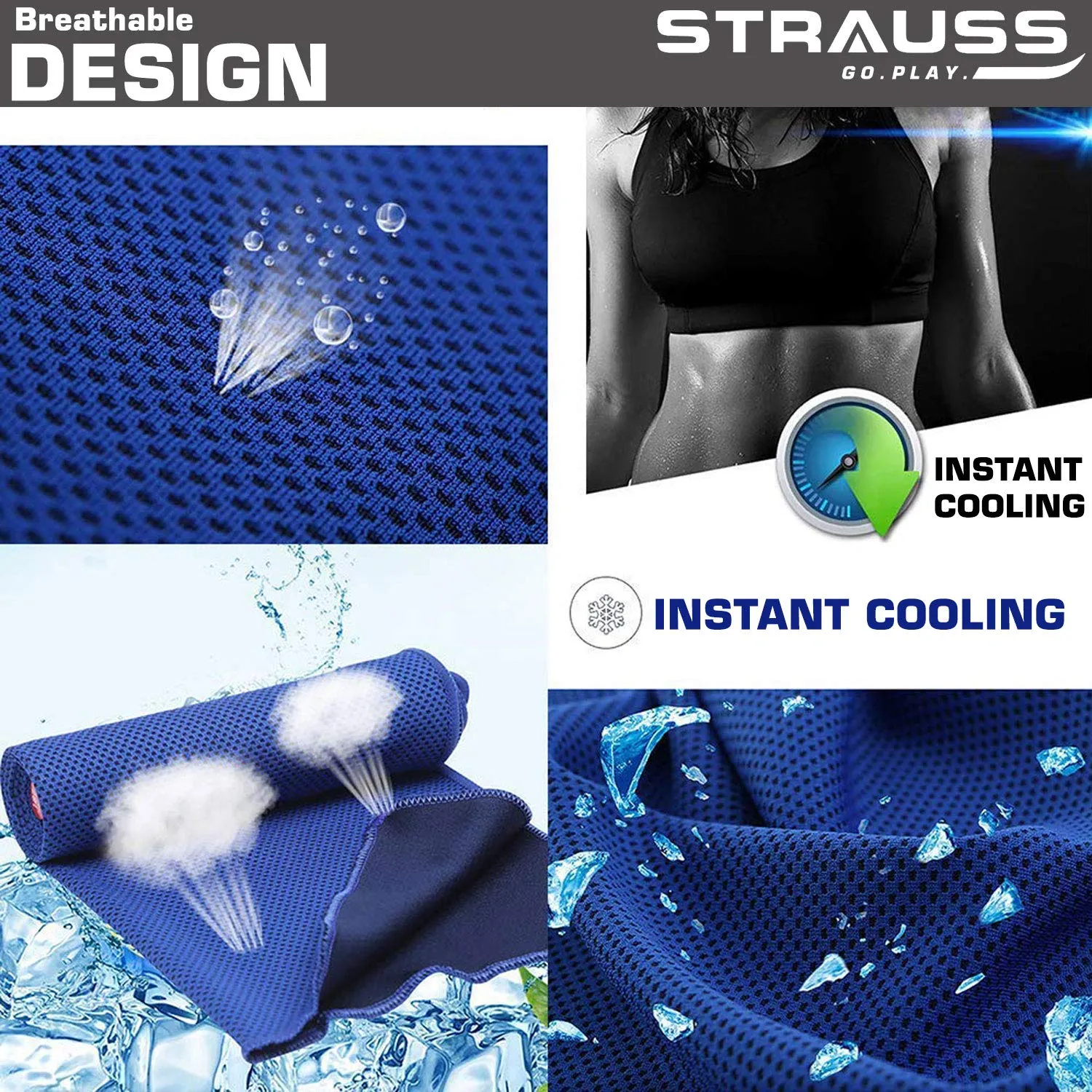 Strauss TPE Eco Friendly Dual Layer Yoga Mat, 6mm (Blue) and Cooling Towel, 80 cm, (Blue)