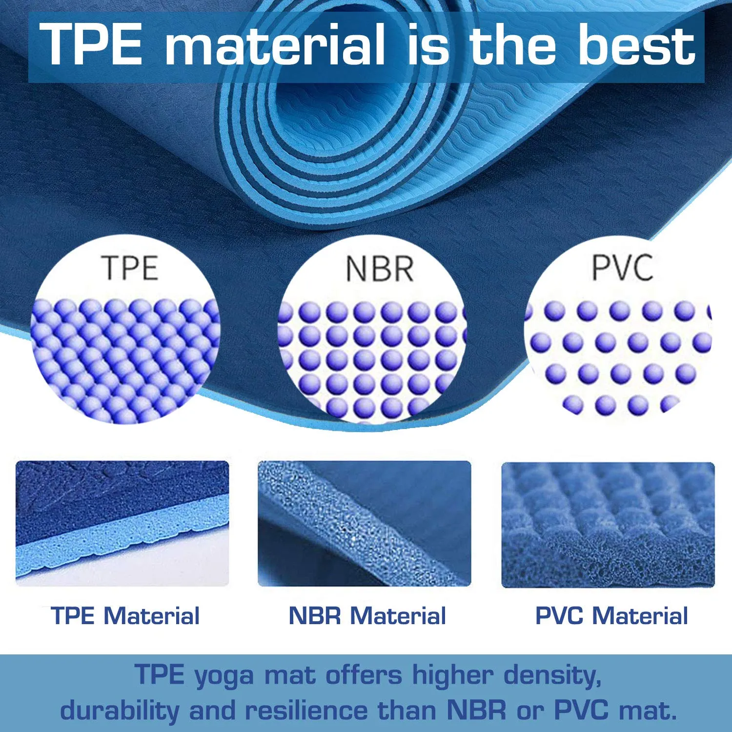 Strauss TPE Eco Friendly Dual Layer Yoga Mat, 6mm (Blue) and Cooling Towel, 80 cm, (Blue)