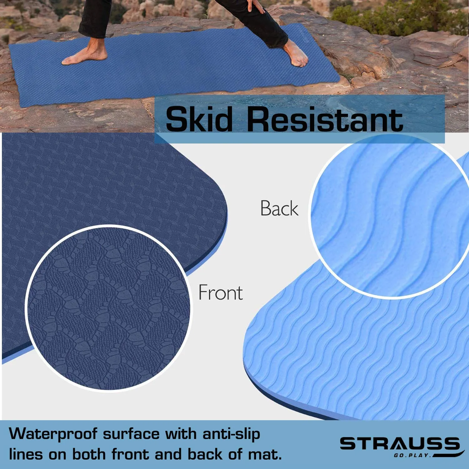 Strauss TPE Eco Friendly Dual Layer Yoga Mat, 6mm (Blue) and Cooling Towel, 80 cm, (Blue)